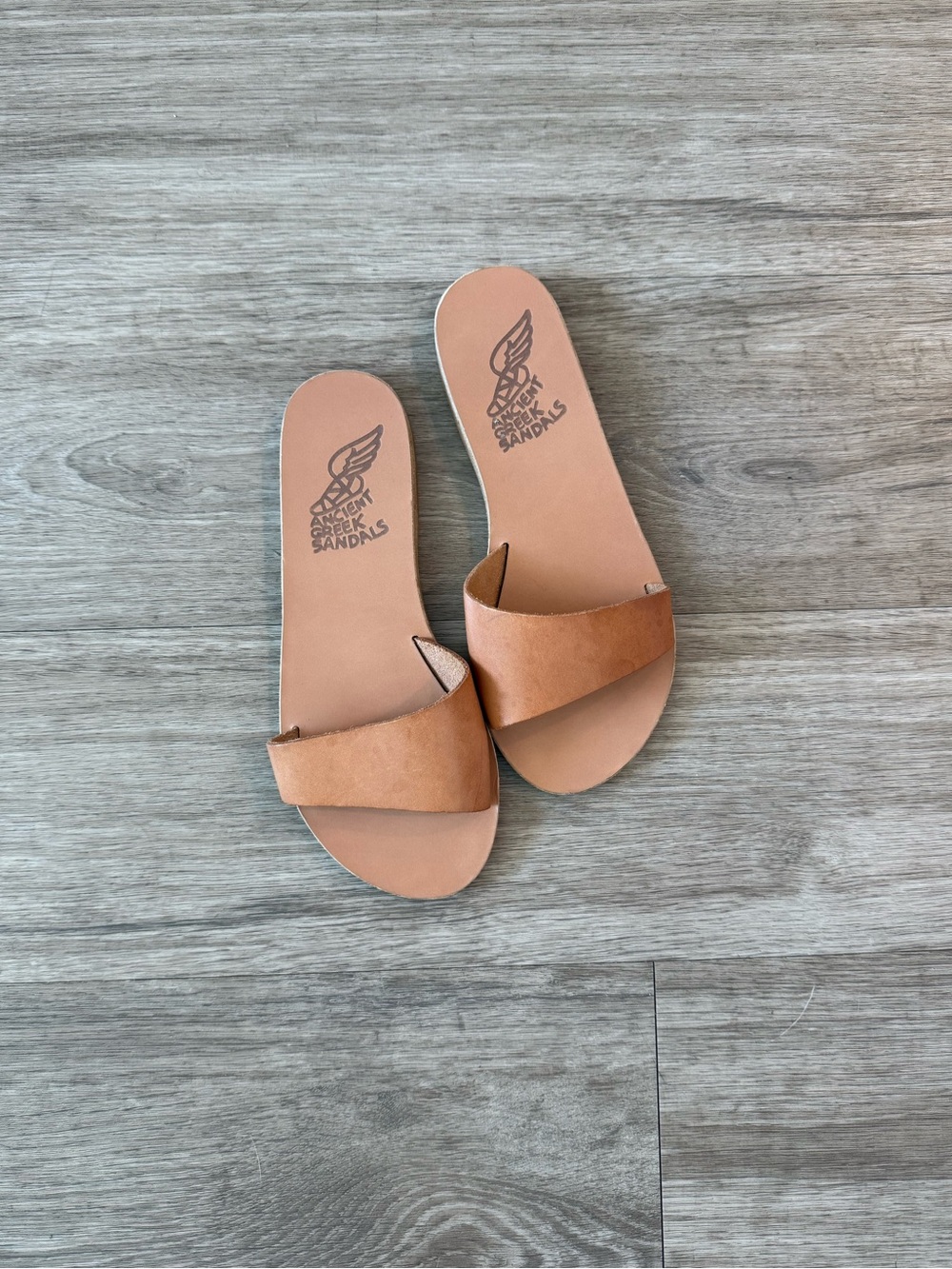 Ancient Greek Leather Slide Sandals, Size 35